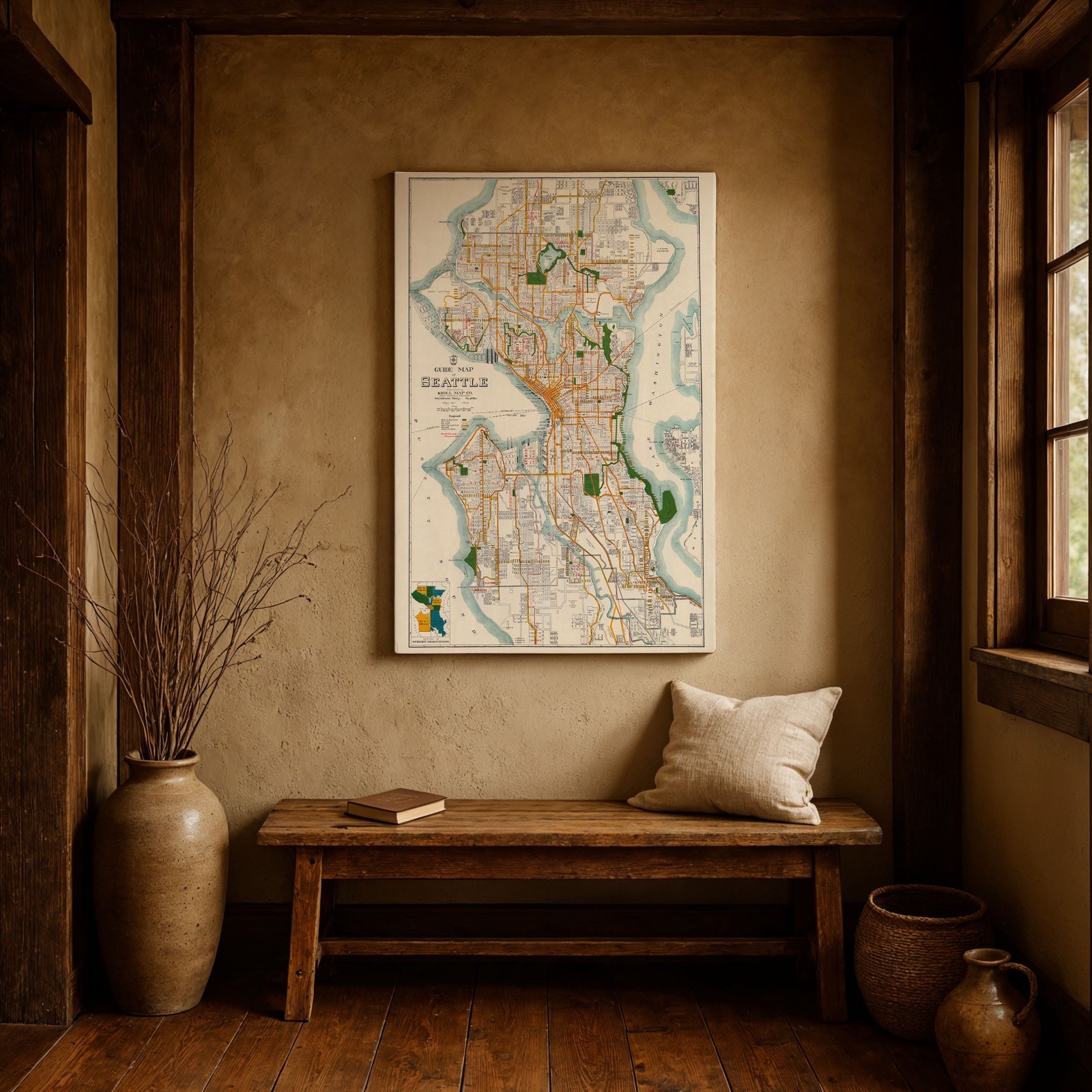 Mappa Guida di Seattle 1929 Mappa Trasporti Stradali Città Vintage foto 3