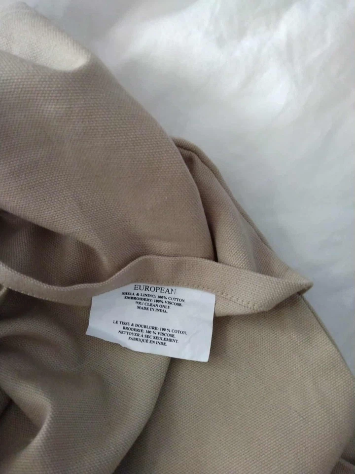 BARBARA BARRY Dune Euro Shams Beige con Azul Verde Bordado Geométrico Nuevo sin Etiquetas Foto 3 de 4