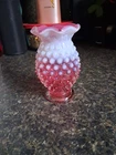 Vintage Fenton Cranberry Opalescent Hobnail Rim Bud Vase 4" USA