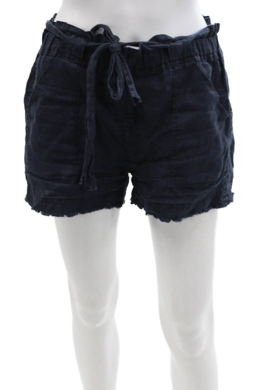 Splendid Collection Womens Linen Belted Shorts Navy Blue Size Extra Small