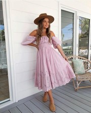 Spell & The Gypsy Spell Capulet Broderie Anglaise Soiree Dress - Lilac Large