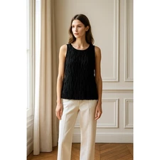 Laura Ashley Black Ruffle Sleeveless Top Blouse large Layered Whimsigoth Witchy