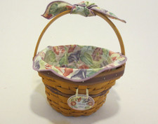 Longaberger "Morning Glory" -handle tie, fabric liner, protector, ceramic tie-on