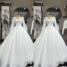 Elegant Wedding Dresses with Pearls Long Sleeves A Line Custom Bridal Gowns