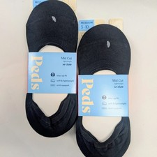 PEDS Mid Cut No Show Liner Socks Size Medium 5-10 Black 12 pair