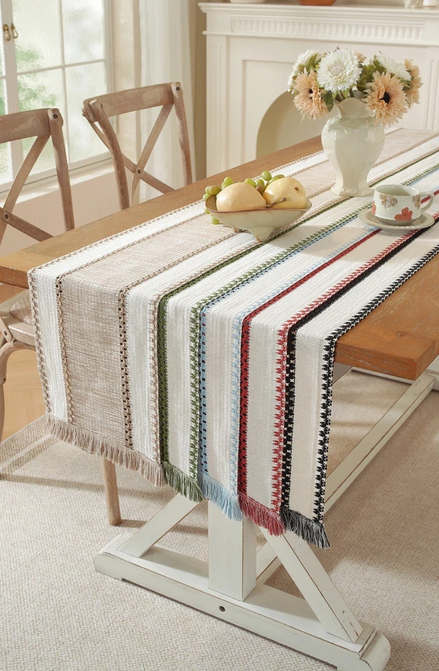 Retro Table Runner Placemat Tea Coffee Dining Table Decoration Gift with Tassles - Image 3 of 4