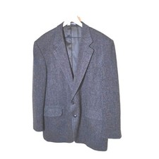 Lands End Gray Herringbone Tweed Wool  Lambswool Blazer Mens Sz 44R