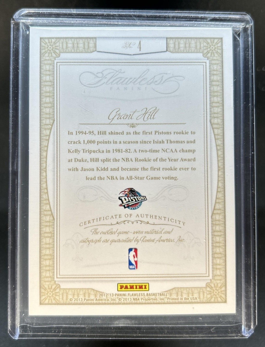 2012-13 Panini Flawless Grant Hill Greats Dual Patches Auto Gold #/10 Pistons view 2
