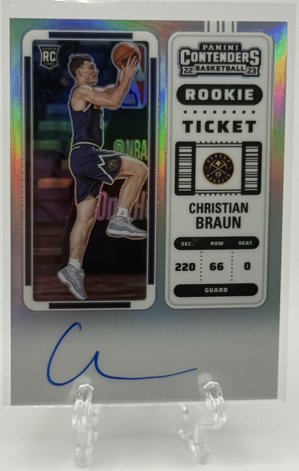 Christian Braun 2022-23 Panini Contenders Holo Prizm RC On-Card Auto! Nuggets