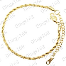 Classic Real 18K Yellow Gold Filled Tarnish-Resist 7"/9inch Rope Chain Bracelet