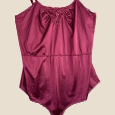 Vintage Teddy Bodysuit JCPenney 36 Magenta 100 Nylon Antron III Lace Trim USA
