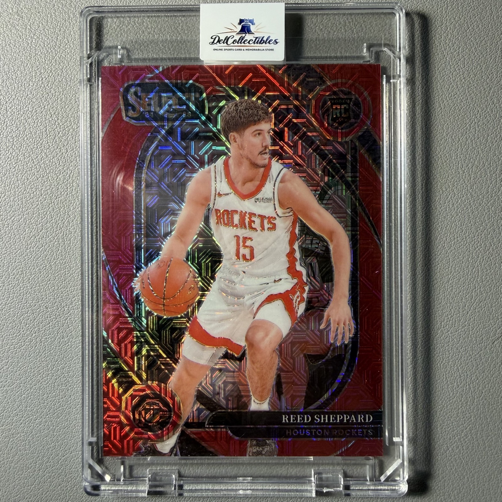 Reed Sheppard 2024 Panini Select #299 Courtside Red Mojo /20 Houston Rockets