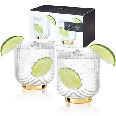 Viski Gatsby Lowball-Gläser 2er-Set für Whiskey, Art Deco, vergoldeter Boden