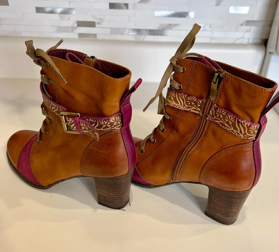 L'artiste Spring Step Women’s Brown/Multicolor Boots w/zip Size US 9.5 BoHo/Art - Image 2 of 4