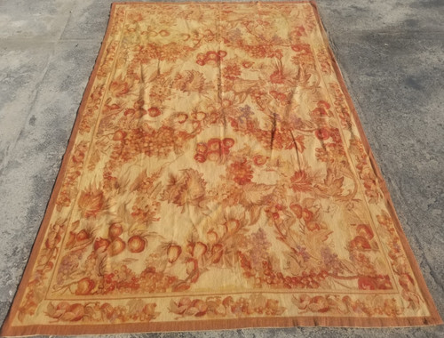 Vintage French Floral Needlepoint Handmade Multicolor Rug Wool Carpet 258x166 cm