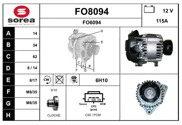 Alternateur SNRA FO8094 pour rénover le système de charge Tourneo Connect T
