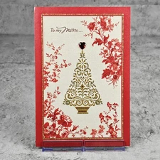 Hallmark Christmas Greeting Card For Mom Red Floral Jewel Gold Heart 6x8