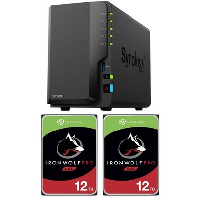 Synology DiskStation DS224+ 2-Bay NAS, with 2x IronWolf Pro 12TB Internal HDD