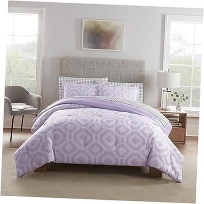  Simply Clean Skyler Soft 7 Piece Geometric Bed in A Bag Queen Lavendar