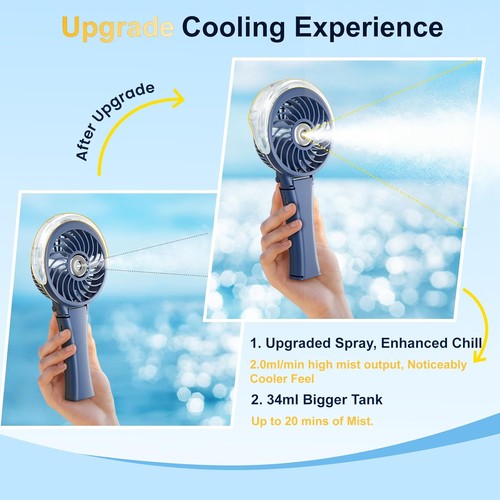 HandFan Portable Handheld Misting Fan Rechargeable for Summer Beach Blue - Picture 2 of 5