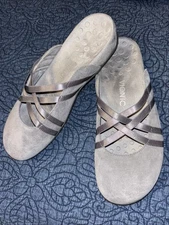 Vionic Claire 10 Gray Mules Suede Woven Criss Cross Slip On Shoes Comfort Flats