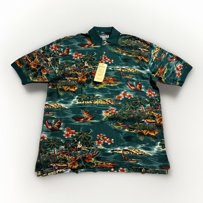 Vintage 90s Hawaiian Scenic Polo Shirt XXL NOS Island Print Cotton