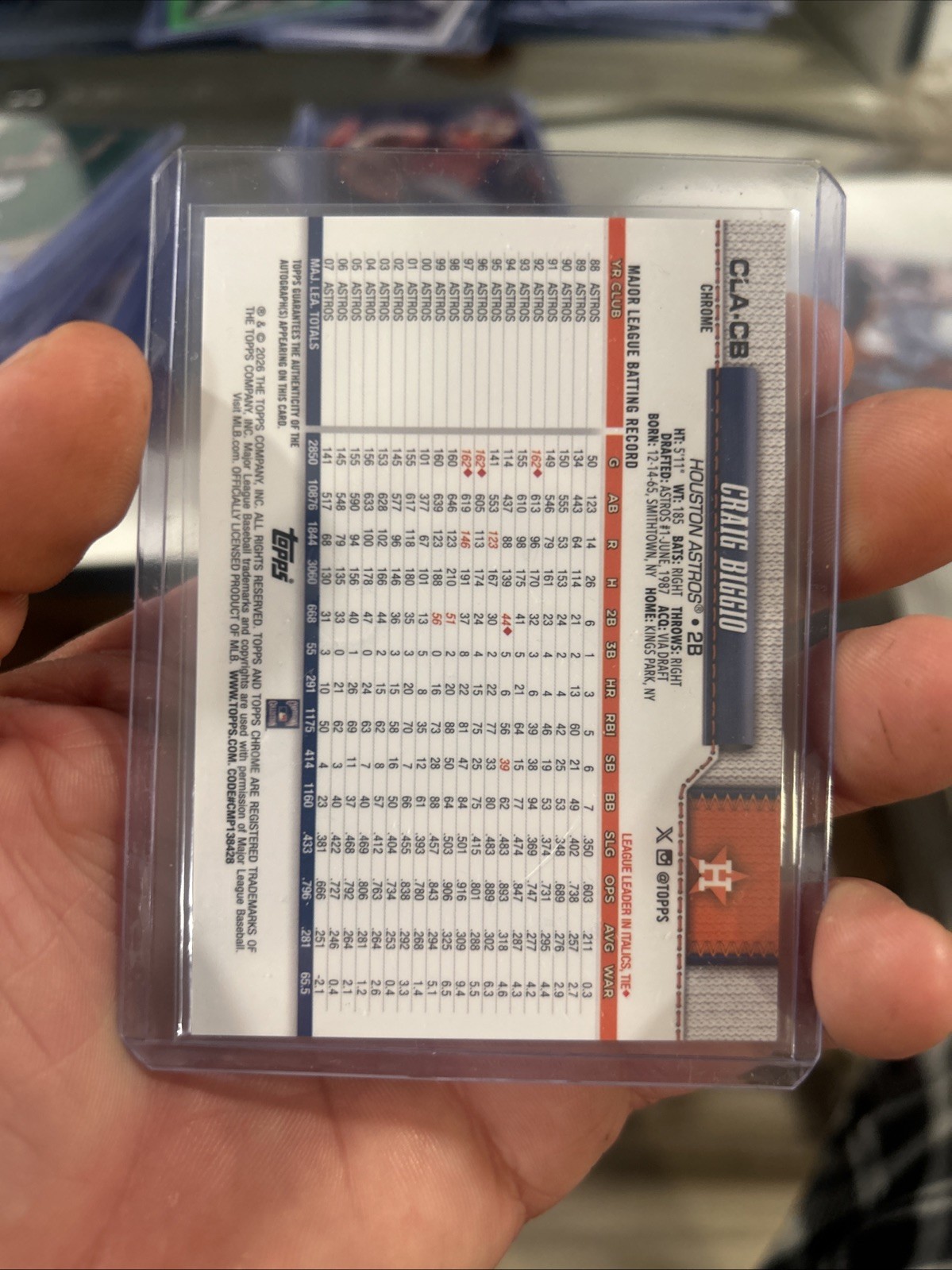 2026 Topps Chrome Baseball Craig Biggio Gold Auto /50 view 2