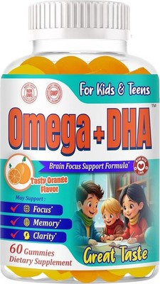 Omega 3 Gummies for Kids & Teens with DHA Focus Clarity & Attention Supplement