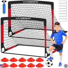 Kids Portable Soccer Goals Set of 2, 4x3 & 6x4 ft Mini Training Nets, Cones