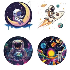 4 Pcs Iron on Decals Patches, 4 Sizes Cosmic Planets Iron on Stickers Astrona...