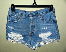 Levi's 501 Women's Blue Light Wash Distressed Cut Off Denim Shorts Size 31