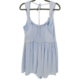 NEW Women's Light Blue Romper Corset Hook Eye Smocked Back Size Medium Coquette
