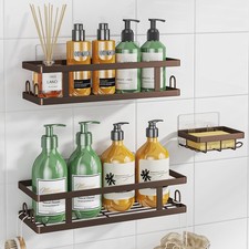 Youvip Adhesive Shower Caddy 3-Pack, Rustproof Steel, Soap Holder, 12 Hooks