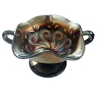 Antique Dugan Carnival Glass Iridescent Amethyst Octopus Footed Bowl w/Handles