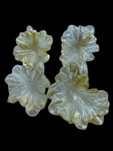 Hand Blown MURANO Style Glass Napkin Ring Gold Opalescent Lily Flowers Set Of 4 - Picture 1 of 12