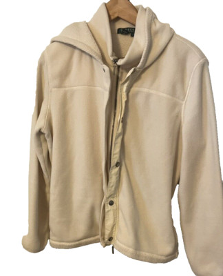 Lauren Ralph Lauren Off White Full Zip Snap Button Hoodie Fleece Size Large