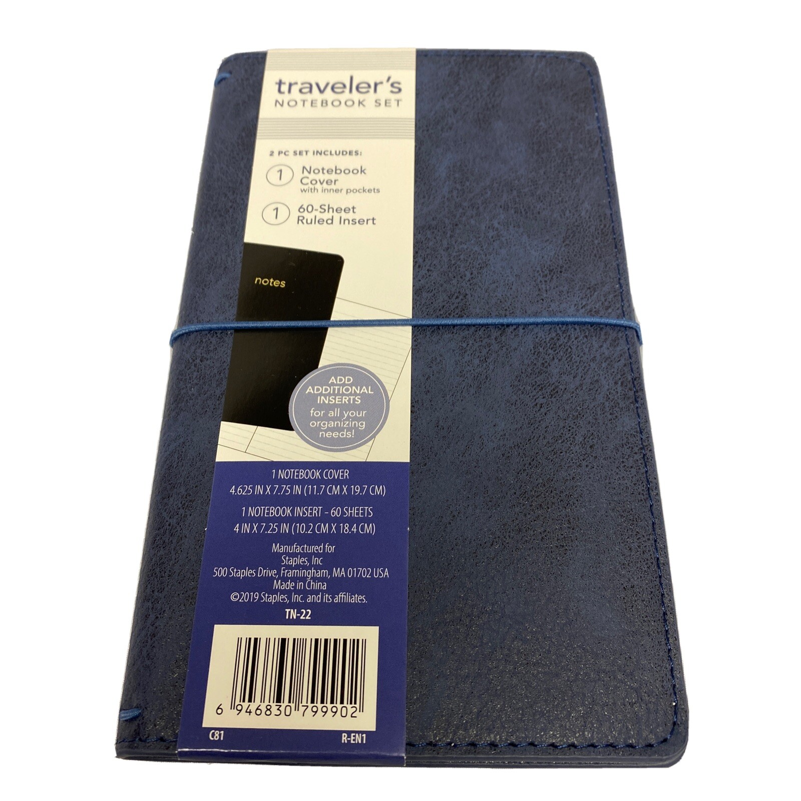 Staples Traveler's Notebook Set, Cover w/ Pockets, Ruled Notebook Blue