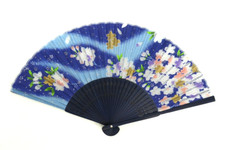 Japanese Folding Silk Hand Fan with cherry blossom silhouette pattern
