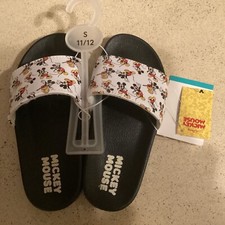 Kid s Sandals Disney Mickey Mouse Size 11 /12 White/ Black Slides Slip-ons