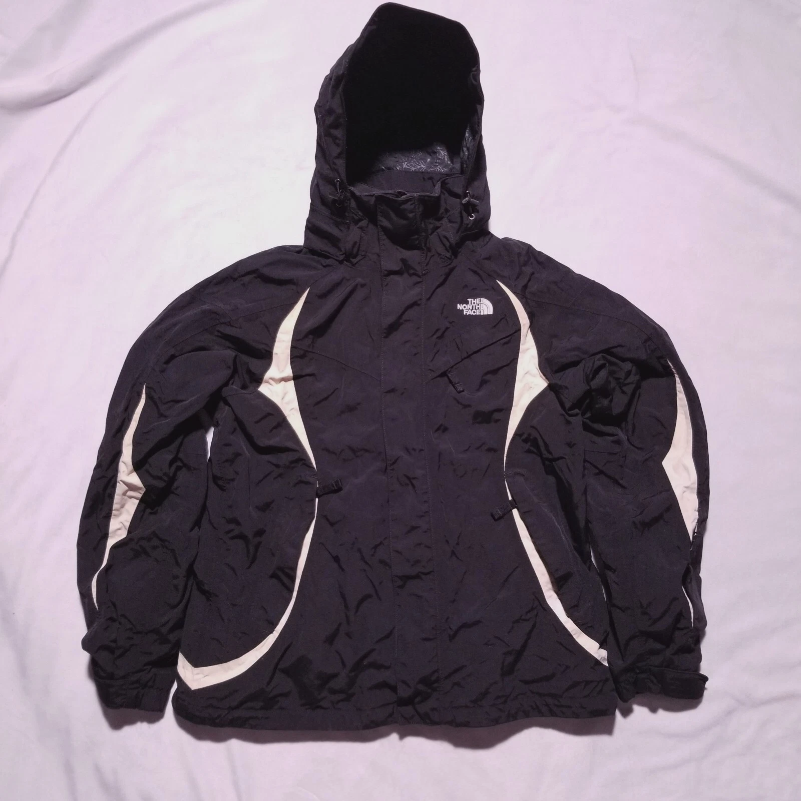 North Face Hyvent Waterproof Jacket Womens Medium Black Hooded Full Zip