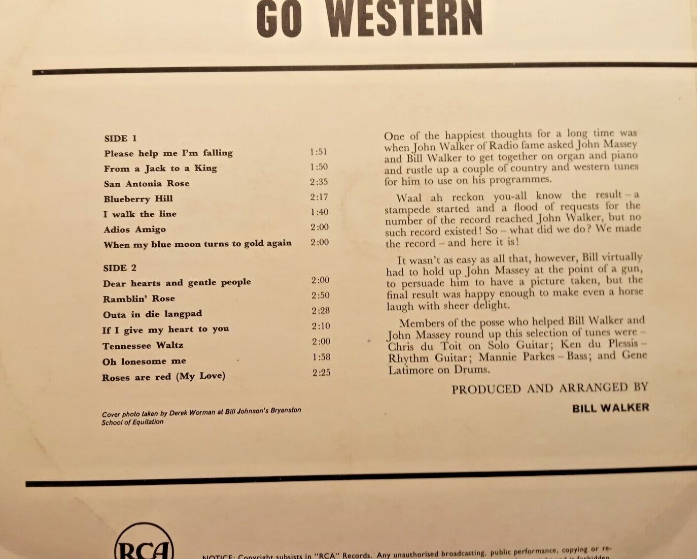 John Massey & Bill Walker- Go Western RARE South Africa Import- Organ ...