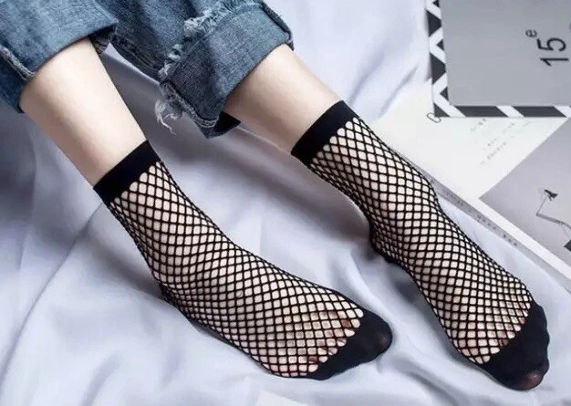 Women's Fishnet Ankle Socks Quality Elastic Stretch Net Black One Size BNIP