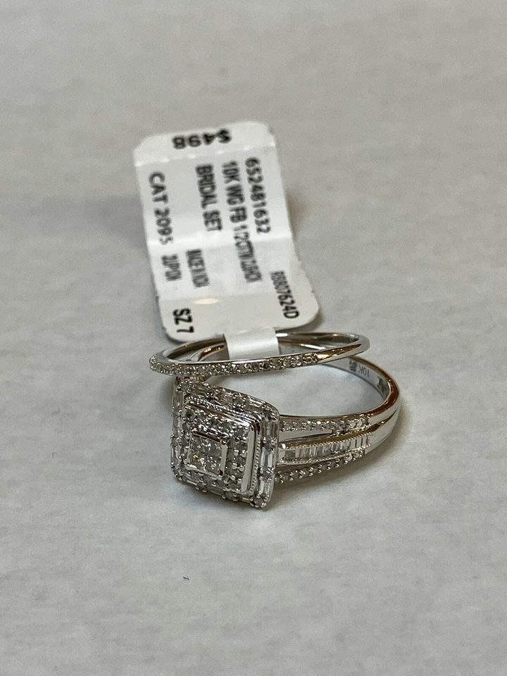 Juego de diamantes de princesa natural de 10k TCW 1/2 de oro blanco Foto 4 de 4