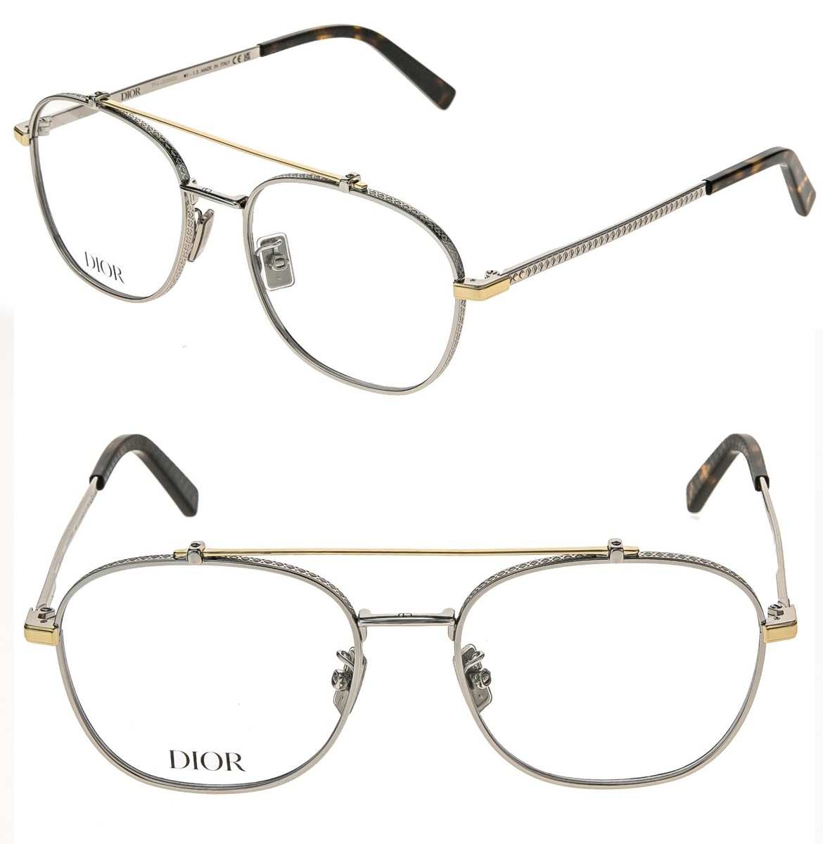 030【新品電池・稼働】Diorシェル文字盤ダイヤ デポーズ CD金具 CHRISTIAN DIOR CD DIAMONDO R2U Gold Silver Metal Eyeglass 54mm