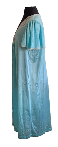 Vtg Vanity Fair Aqua Silky Nylon Lace Roses Peignoir Nightgown & Robe Set Sz M - Picture 9 of 16