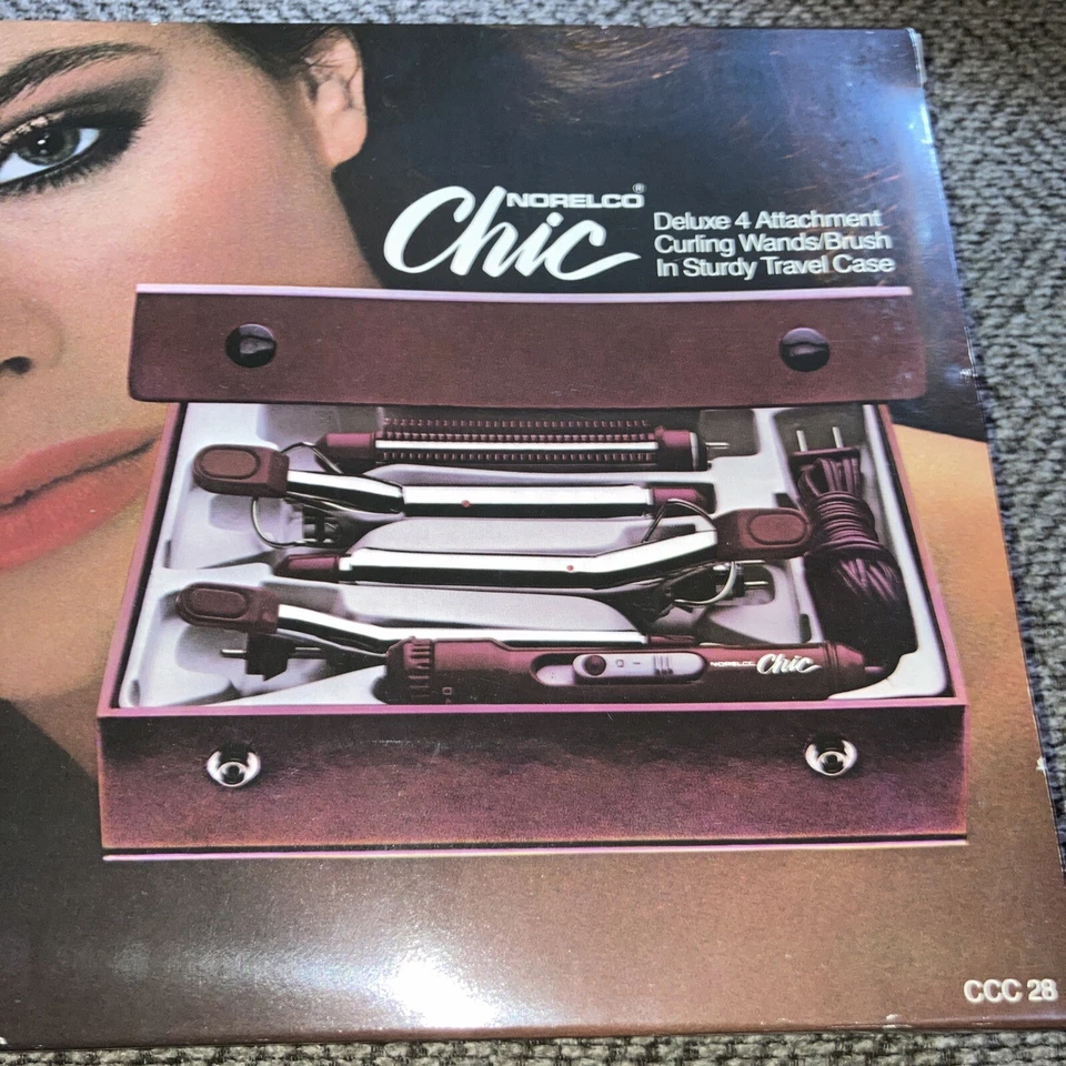 Vtg Norelco Chic Deluxe 4 Attachment Curling Iron Wands & Brush Combo NEW - Image 2 of 4