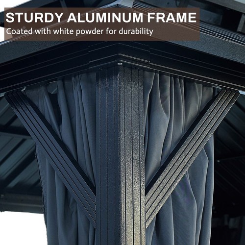 10x12FT Hardtop Gazebo Double Roof Galvanized Steel Canopy Aluminum Frame Grey - Picture 7 of 18