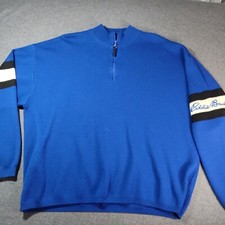 Eddie Bauer Ebtek Men's XL 1/4 Zip Pullover Sweater Wool Embroidered Sleeve