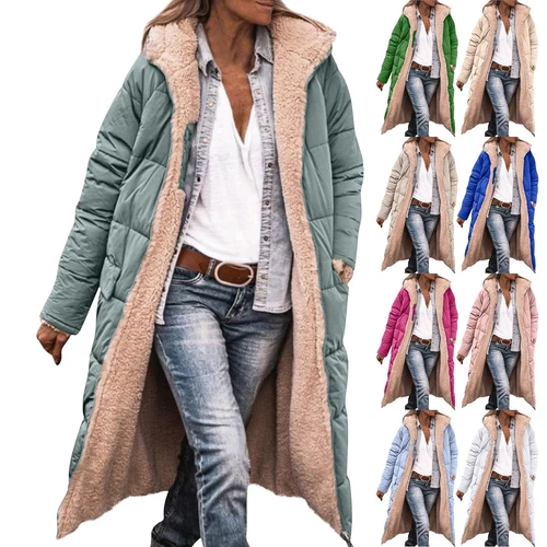 Damen Winter Lange Mäntel Trendy Jacke Sherpa Fleece Gefüttert Daunenmantel - Bild 2 von 97