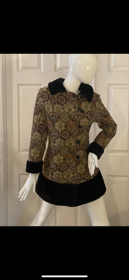 "Винтажный гобелен 60-х ""Mod"" с воротником из искусственного меха и отделкой" - Изображение 2 из 4